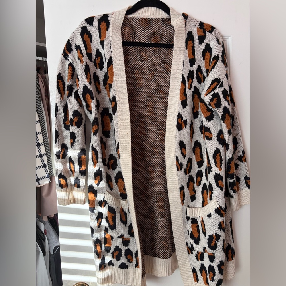 Leopard Print Open Front Cardigan Sweater - Picture 1 of 3